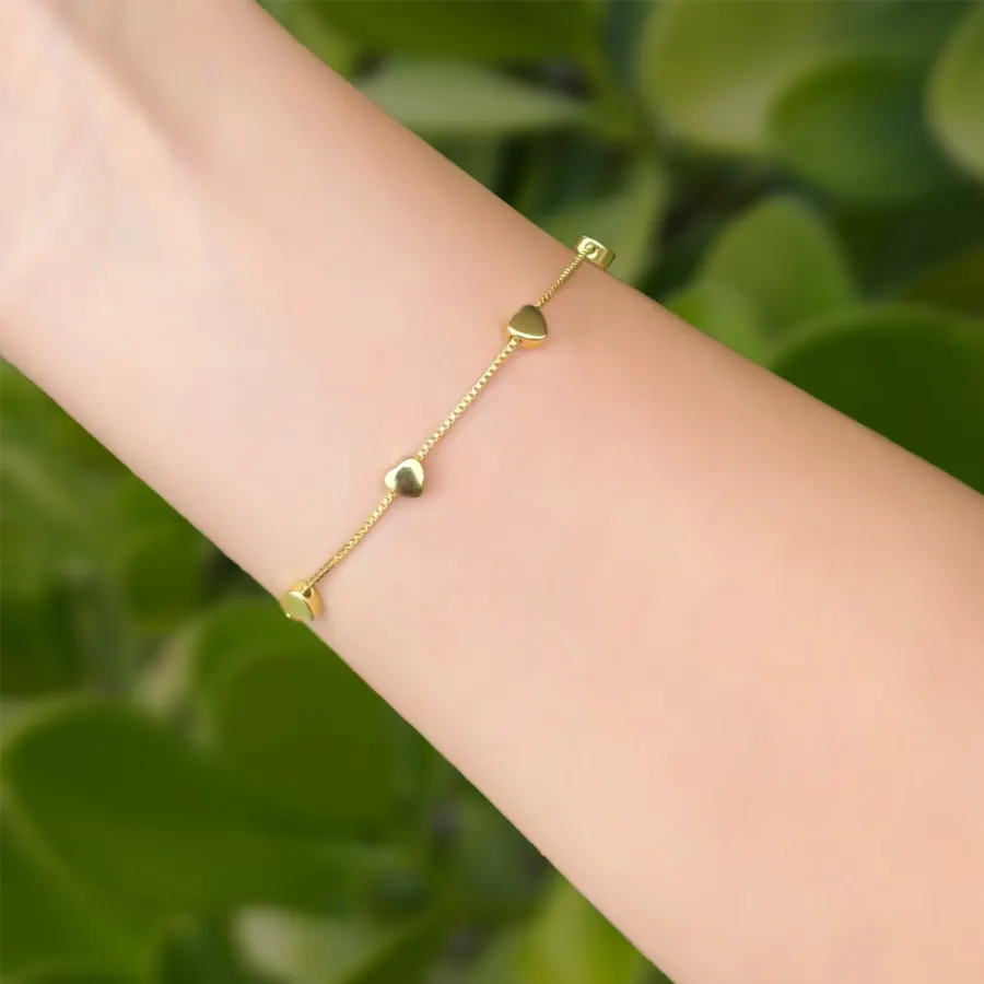 Pulsera Dorada Corazones Chapa de Oro