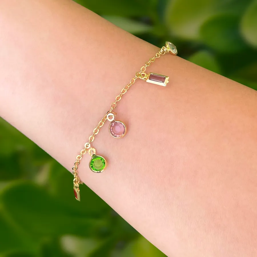 Pulsera Dorada Cristales de Colores Chapa de Oro