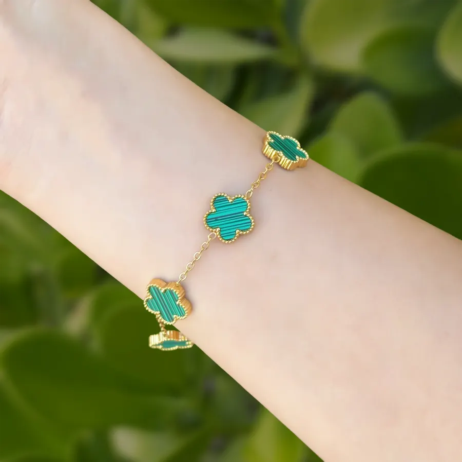 Pulsera Dorada Trebol Verde