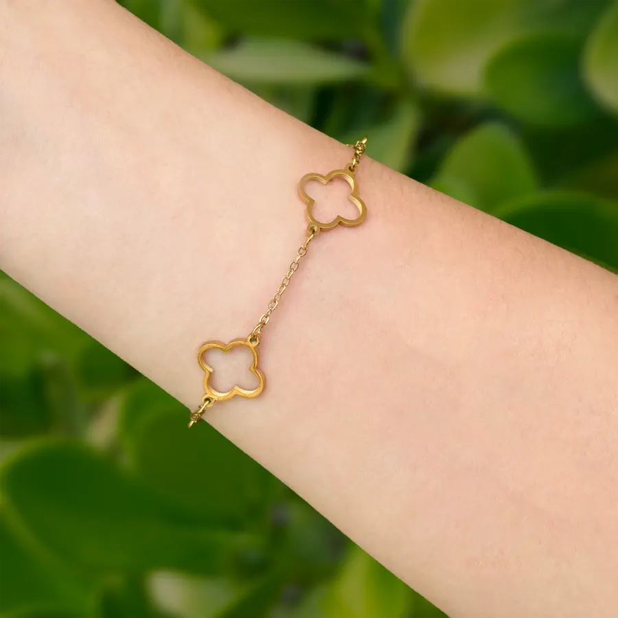 Pulsera Dorada Treboles Acero Titanio