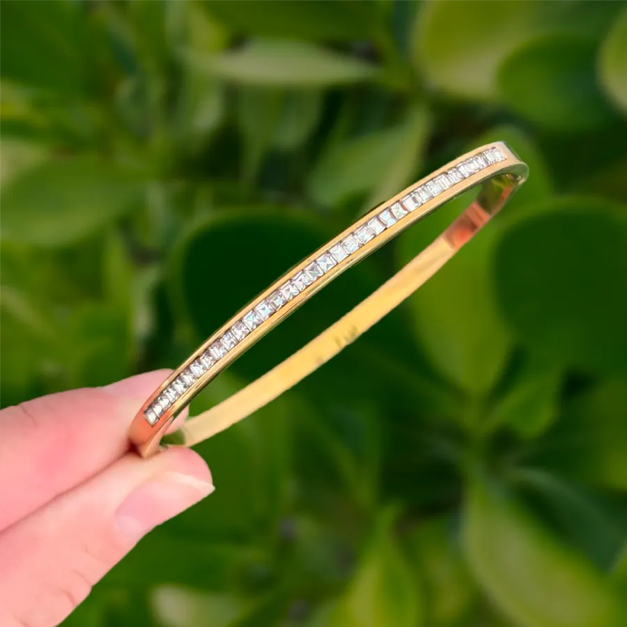 Pulsera Dorada Zirconias Acero de Titanio