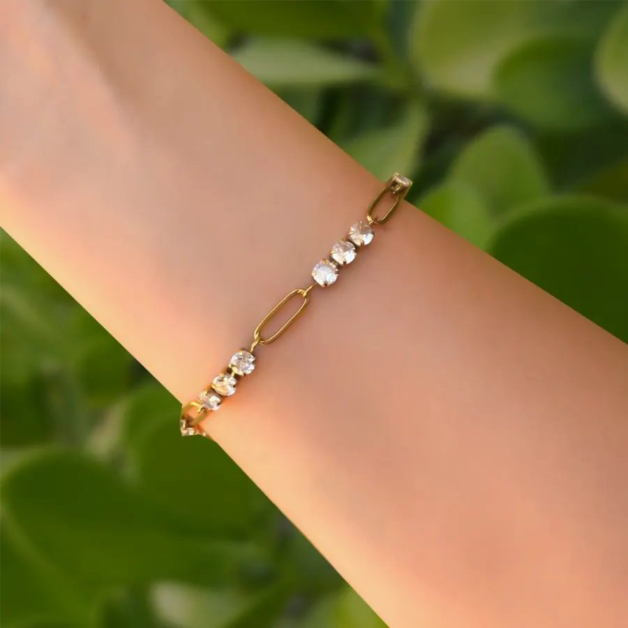 Pulsera Dorada Zirconias Acero Inoxidable