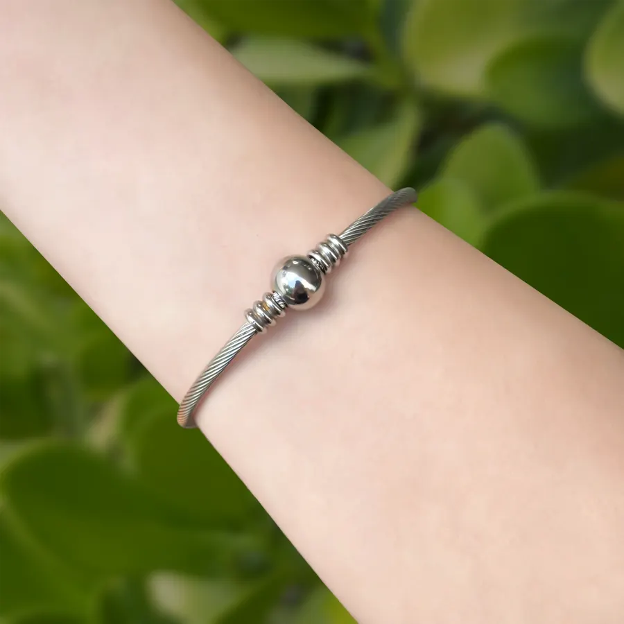 Pulsera Plateada de Esfera Acero de Titanio