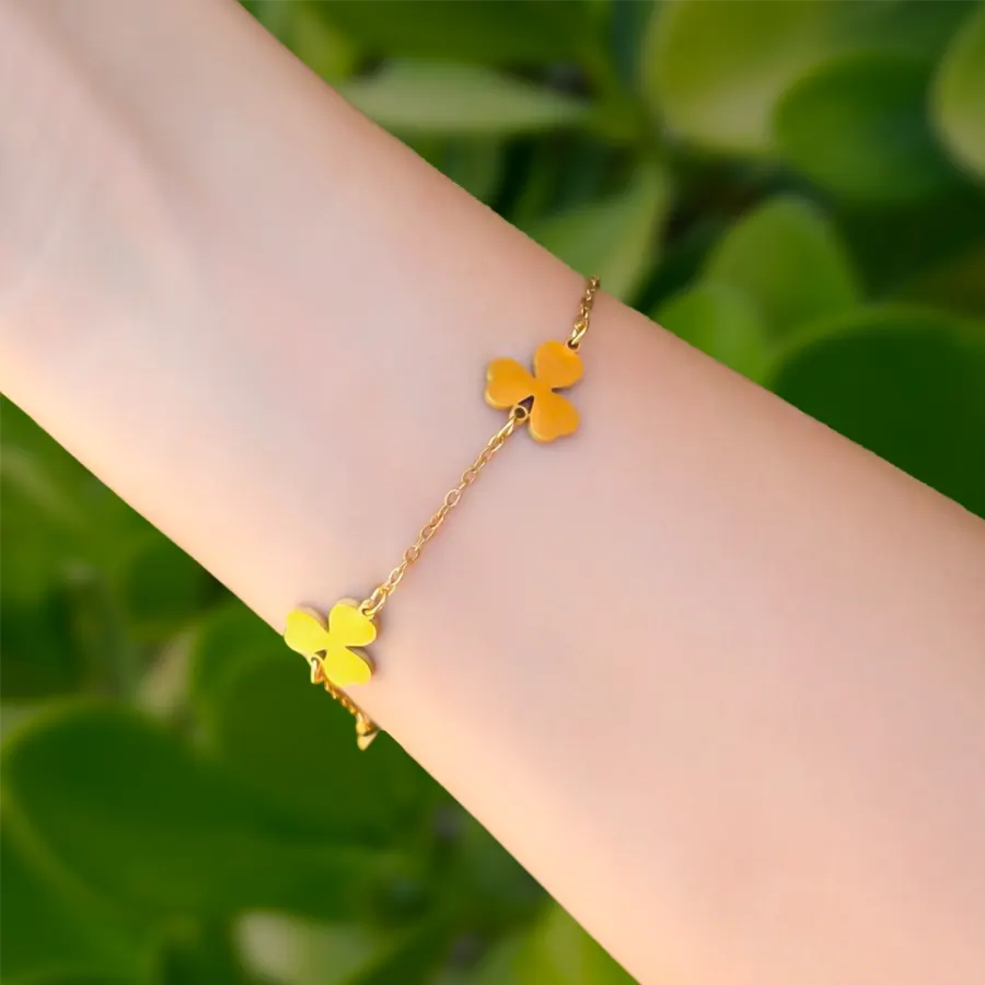 Pulsera Dorada Trebol Acero Inoxidable