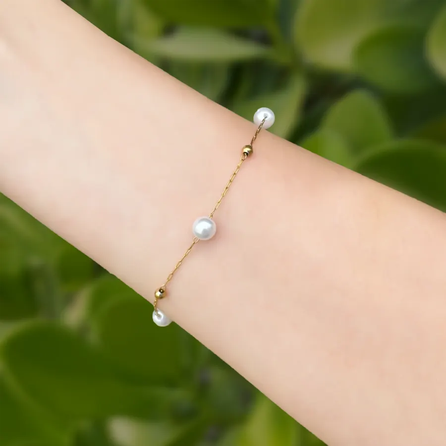 Pulsera Dorada Perlitas Acero Inoxidable