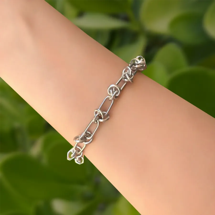 Pulsera Plateada Cadena de Acero de Titanio