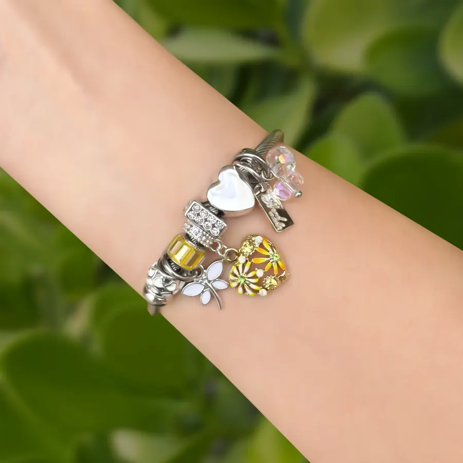 Pulsera Plateada Charms Acero Inoxidable