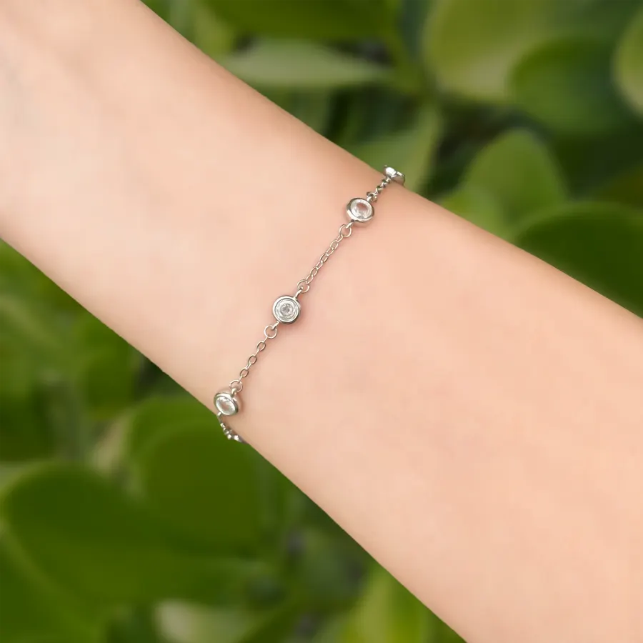 Pulsera Plateada Zirconias Chapa de Oro
