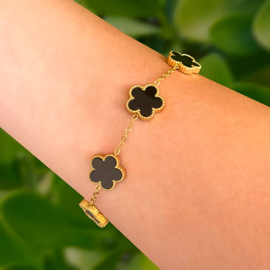Pulsera Trebol Negro Acero Inoxidable