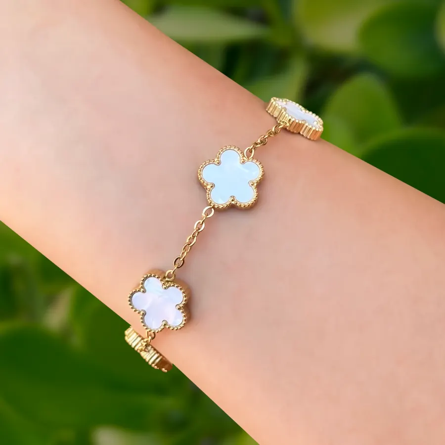 Pulsera Trébol Blanca Acero Inoxidable