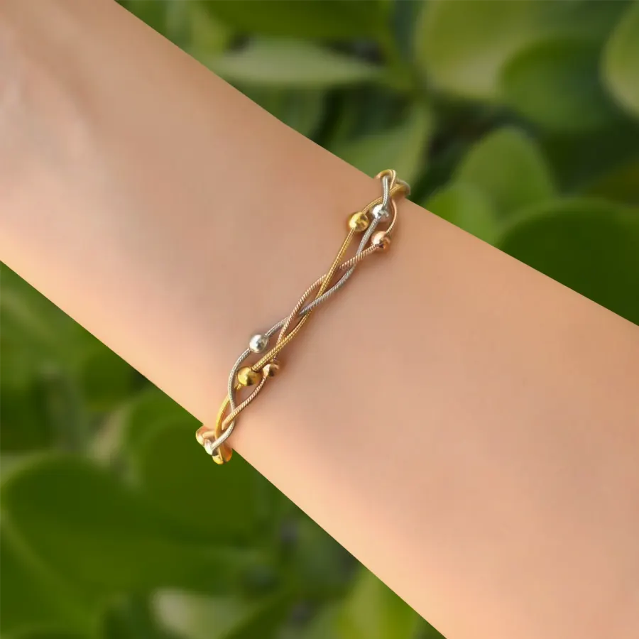 Pulsera Tres Oros con Bolitas Acero Inoxidable