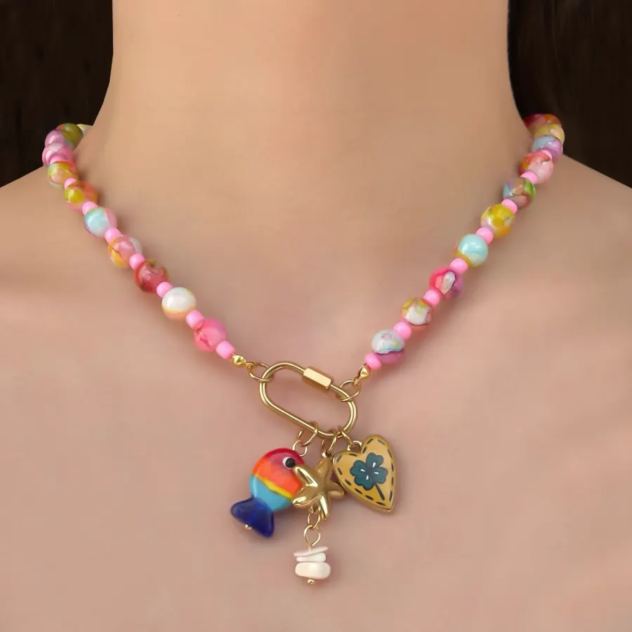 Collar de Colores Clip Pez Estrella Corazón Acero de Titanio