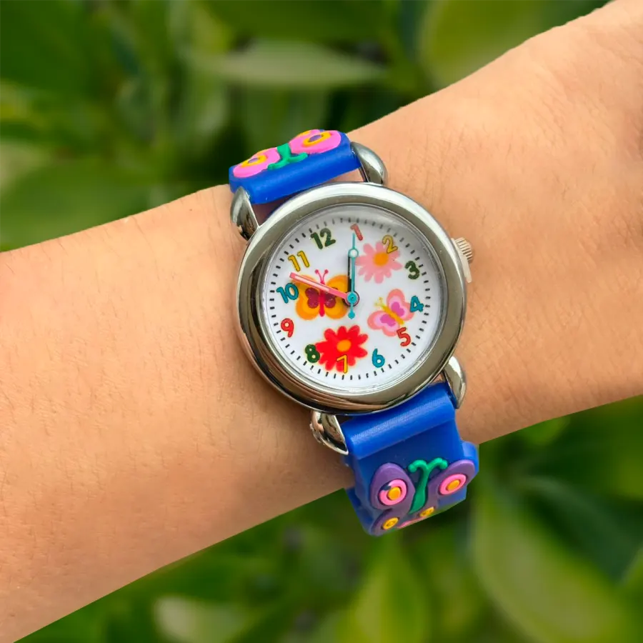 Reloj Azul Mariposas y Colores