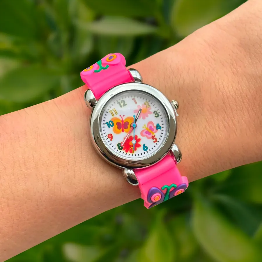 Reloj Rosa Intenso Mariposas Colores Silicon