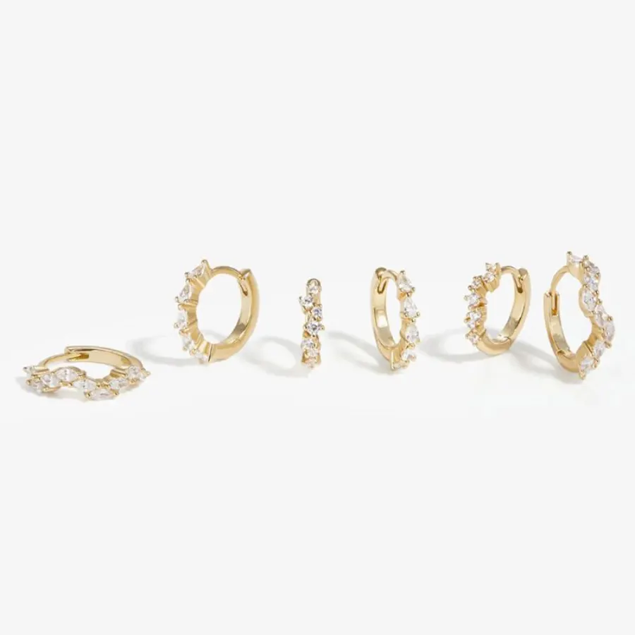 Set Aretes Dorados Arracadas de Zirconias Irregulares