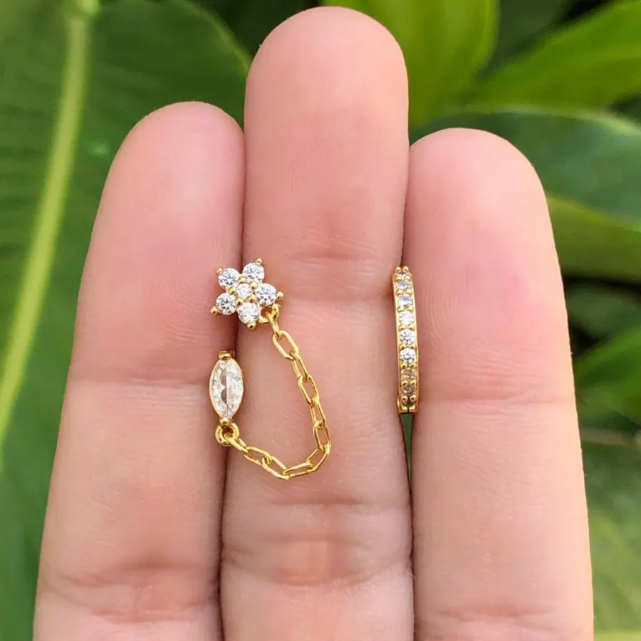 Set Cadena Aretes Chapa de Oro