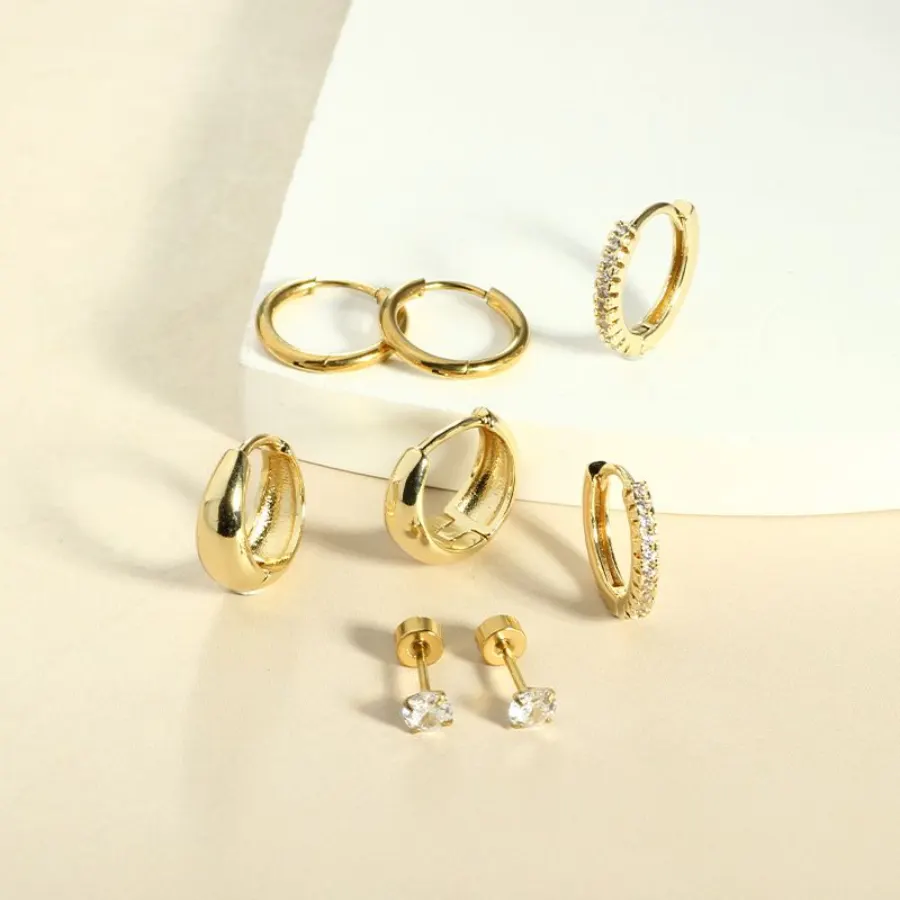 Set Piercings Arracadas Doradas 8 Piezas Acero Inoxidable