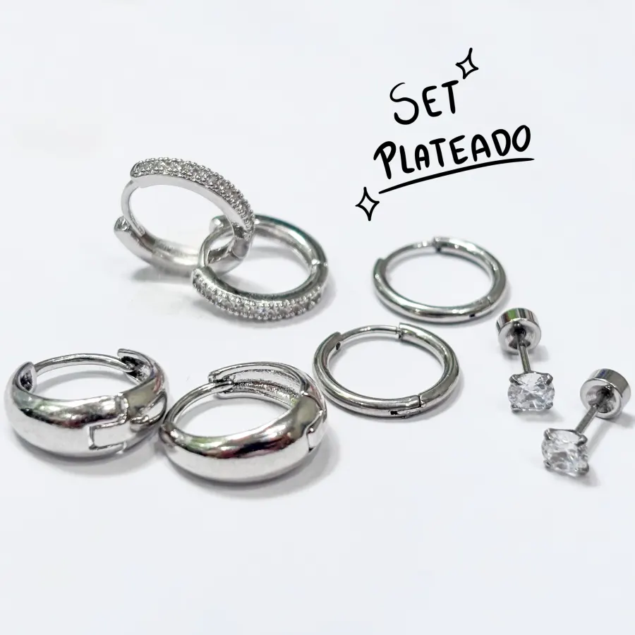 Set Piercings Arracadas Plateadas 8 Piezas Acero Inoxidable