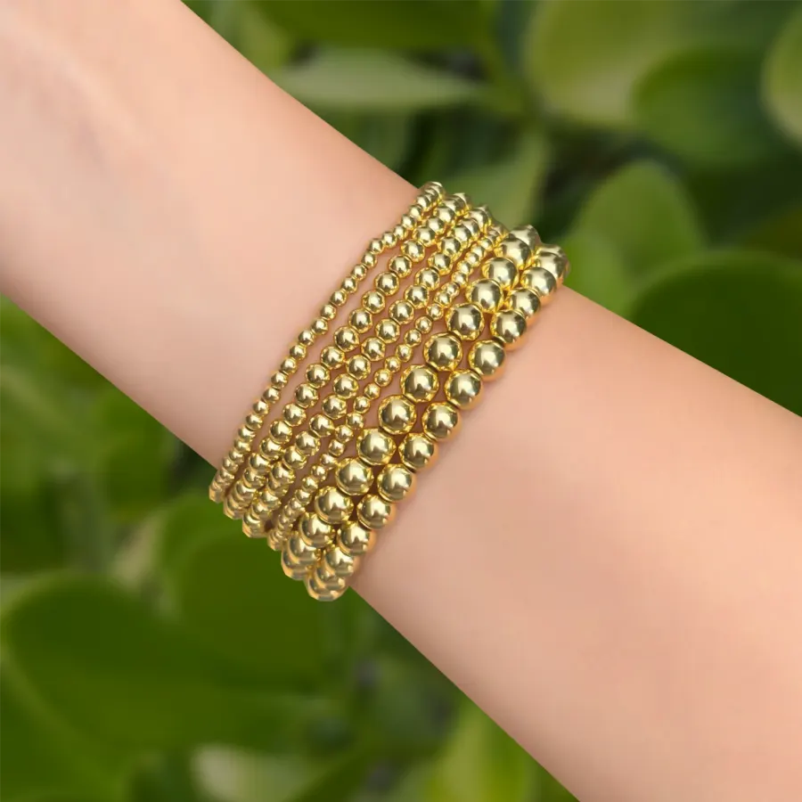 Set Pulseras Bolitas Doradas Chapa de Oro
