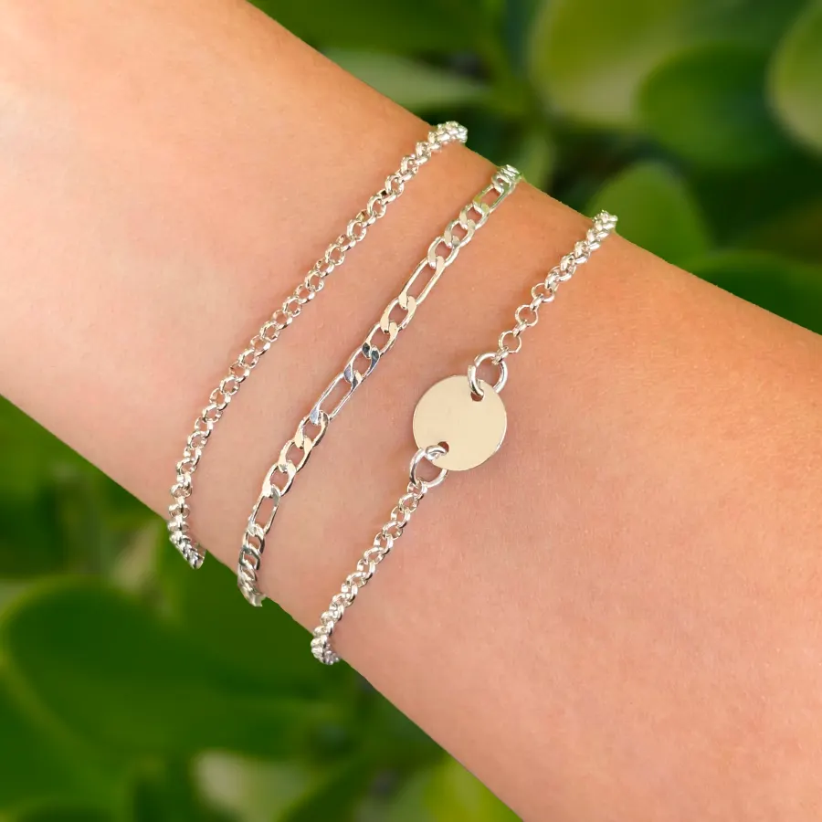 Set 3 Pulseras Color Plata Blanca