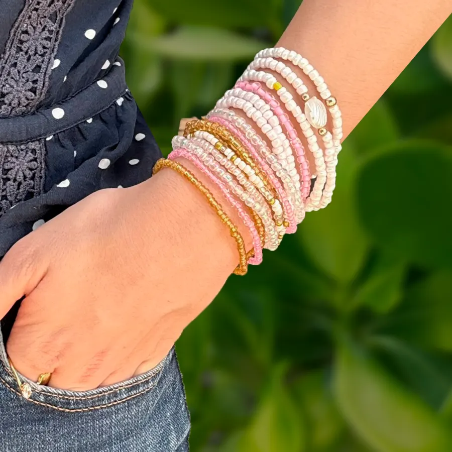 Set Pulseras de Cuentas de Colores Rosas