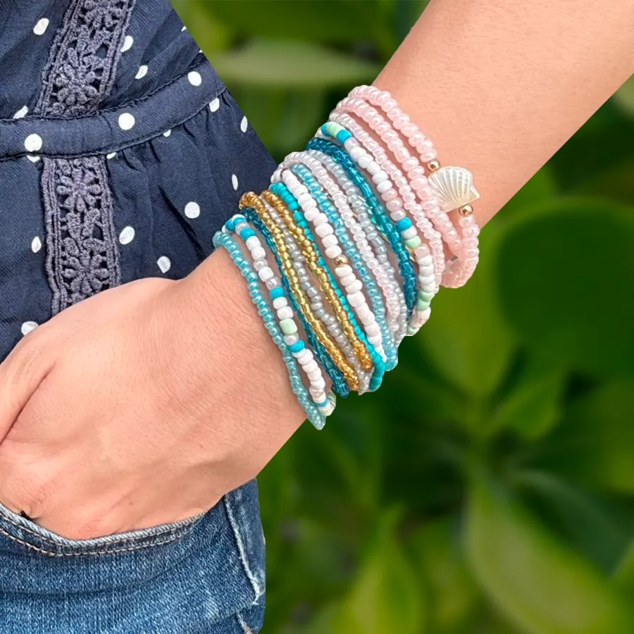 Set Pulseras Cuentas de Colores Azules